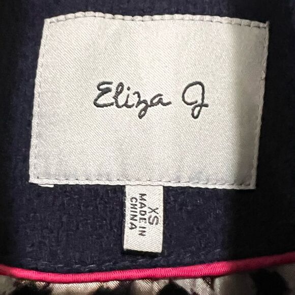 Eliza J Wool-Blend Coat - Navy, Size XS, Belted, Gold Buttons, Leopard Lining - Picture 10 of 13